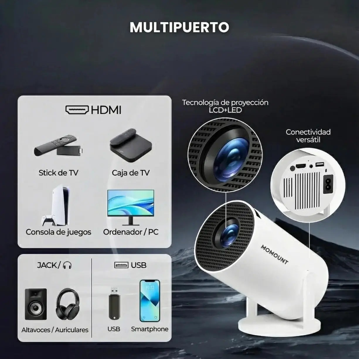 [Aplicación integrada y 2026 actualizada] Proyector 4K 1080P mini proyector portátil con WiFi 6 Bluetooth 5.2